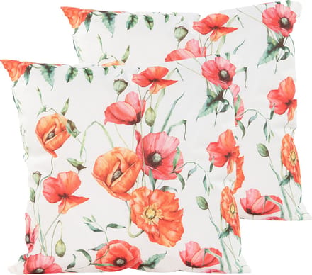 Anna's Collection Sierkussen voor binnen en buiten - 2x - bloemenprint - wit - 45 x 45 cm - tuinkussen