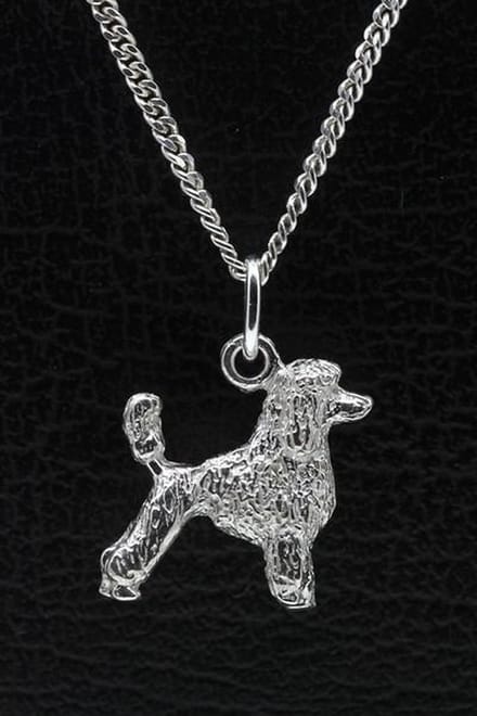 Zilveren Poedel middenslag met staart ketting hanger - groot