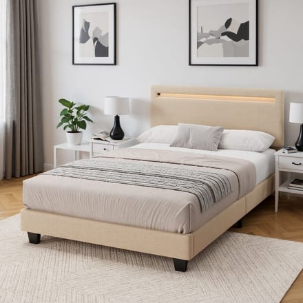 Bealife BF27 Bed - 120 x 200 cm - LED-verlichting - Hoofdbord en lattenbodem - Beige