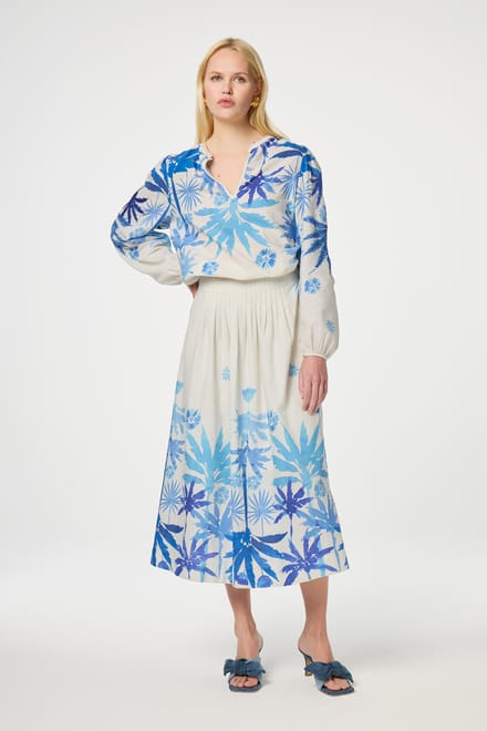 Fabienne Chapot Loua Skirt Warm White/bright Bl Maat: 36 | Midi Rokken Outlet | Dames | Wit