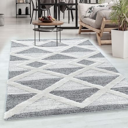 Flycarpets Sofia Modern Vloerkleed - Grijs / Crème - Laagpolig Tapijt Woonkamer - 280x370 cm