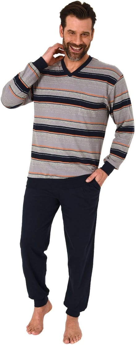 Herenpyjama met lange mouwen en manchetten in elegant streepdesign