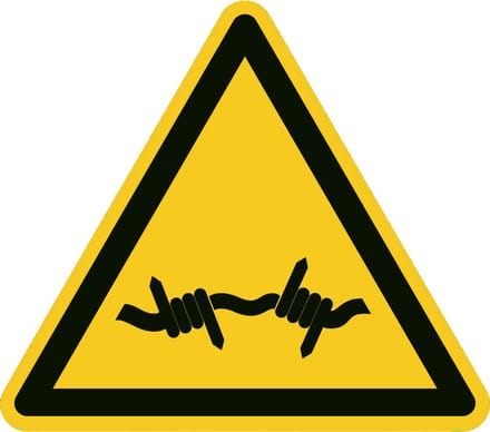 Prikkeldraad sticker 200x200 mm - vinyl - ISO 7010 W033