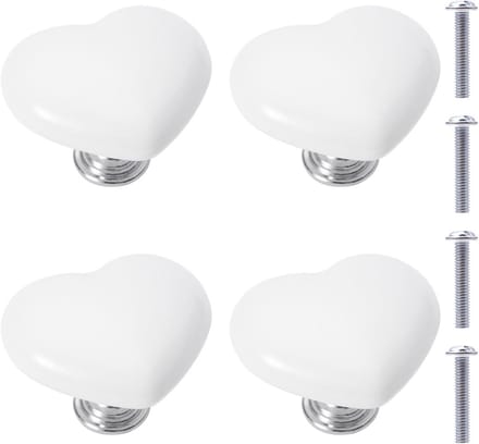 Keramische knoppen - Lade handgrepen - Meubels decoreren - Hartvormig design - 4 stuks - Wit