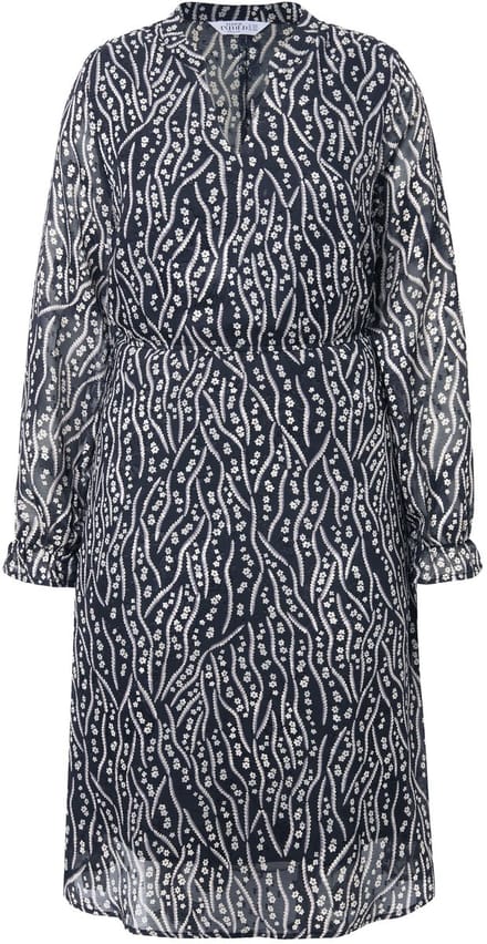 Studio Untold - Dames - Midi-jurk A-lijn all-over print lange mouw - Zwart - Maat 46+