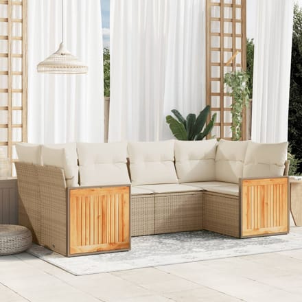 vidaXL - 6-delige - Loungeset - met - kussens - poly - rattan - beige