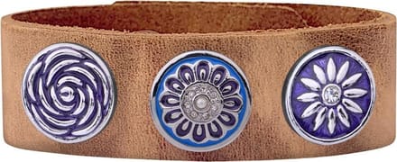 Quiges Dames Leren Armband Bruin met 3 Drukknopen Set 19.5 - 21.5cm - EBCMS340