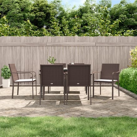 vidaXL - 7-delige - Tuinset - met - kussens - poly - rattan - en - staal