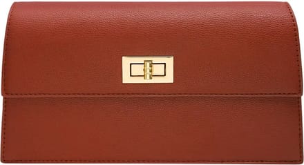 Cognac Schoudertas Pretty Basic - Kunstleer - Handtassen - Gouden draaislot - Dames Tassen - Cognac