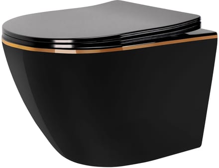 Rea - Hangende toiletpot - Carlo Mini Flat Black Gold Edge - Wit/Goud - 49X37X33CM