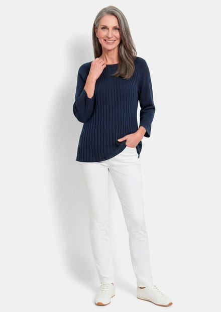 A-lijn tricot pullover met katoen - marine - Gr. 21 van Goldner Fashion
