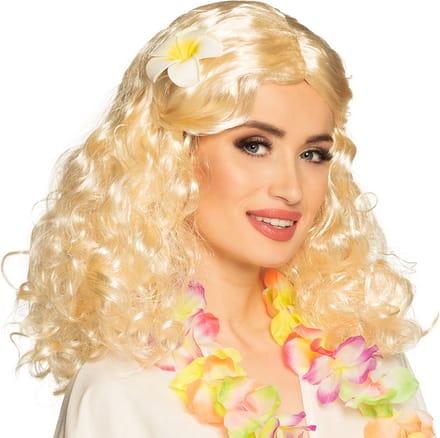 Boland - Pruik Leilani met bloem Blond - Krullen - Halflang - Vrouwen - Danser/danseres