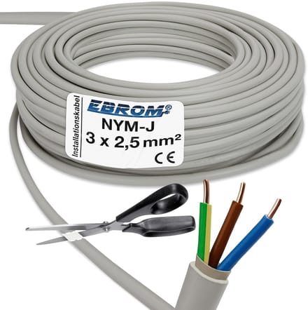 Mantekabel 3x2,5 mm² - Voor vochtige ruimtes - Installatiekabel per meter - Grijs