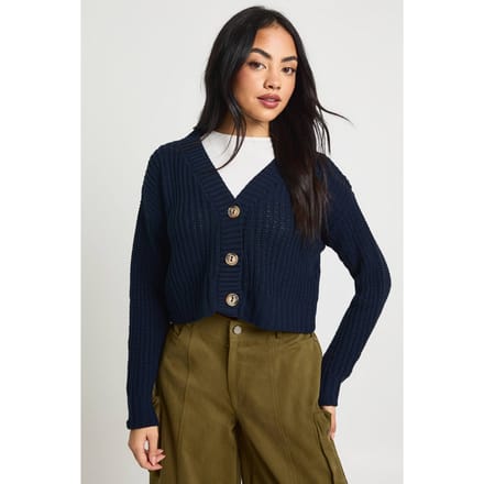 boohoo Dames Doorgeknopte crop cardigan | Navy | Maat: Large