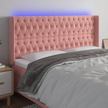 vidaXL - Hoofdbord - LED - 203x16x118/128 - cm - fluweel - roze
