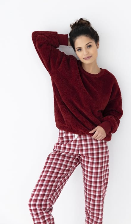 Sensis Warme Dames Pyjama Fleece Flanel Bordeaux Bessie 42 / XL