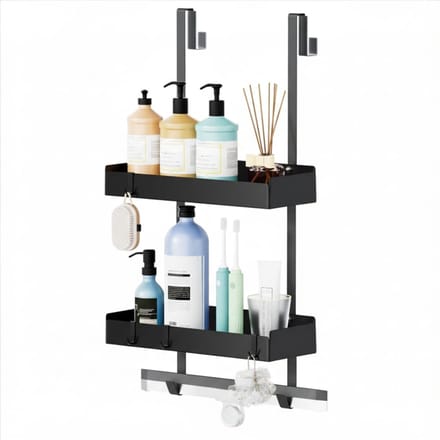 KAD® Doucherek - RVS Doucherek - Zonder Boren - Zwart - 12cm x 30cm x 65cm