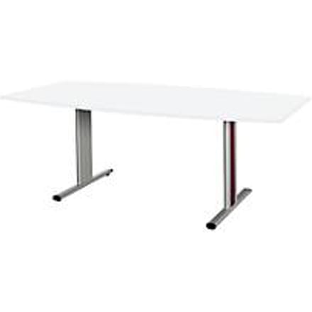 Schäfer Shop  Select Vergadertafel Planova, bootvorm, 2000 x 1000/800 mm, wit, accentlijst bordeauxpaars