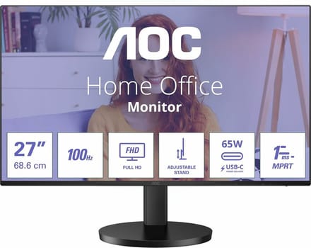AOC 27B3CF2 - Full HD USB-C Monitor - 65w - 100hz - 1ms - FreeSync - Speakers - 27 inch