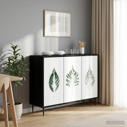 vidaXL - Dressoir - HANAU - Zwart - eiken - 102 - x - 33 - x - 76 - cm - Bewerkt - hout