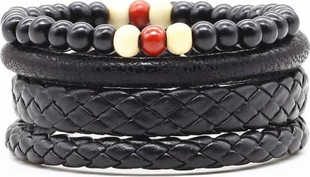 Montebello Armbanden Cadi - leer - Kralen - 4-delig - ∅20 (aanpasbaar)