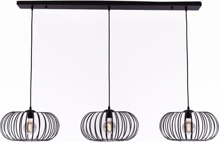 Hanglamp zwart met 3 zwarte opengewerkte hangers