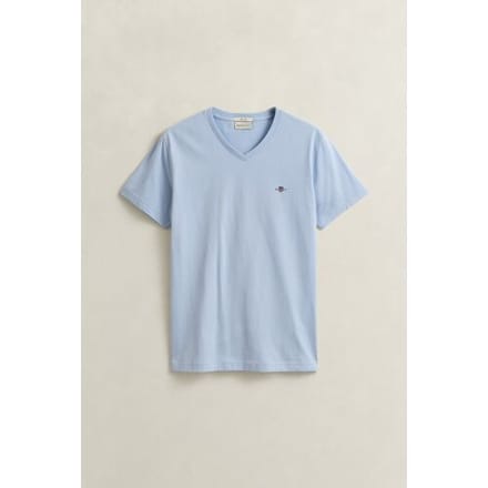Gant T-Shirt Fine Shield Embroidery Uni V-Neck Fresh Blue / male