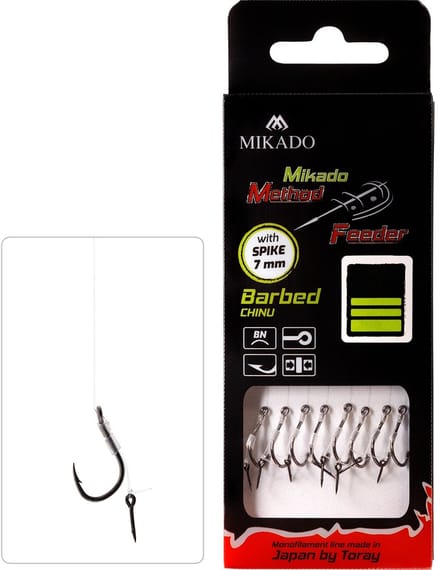 Method Feeder Onderlijn met Spike – 0,28 mm Monoline – Haakmaat 6 – 10 cm – 8 Stuks – Mikado