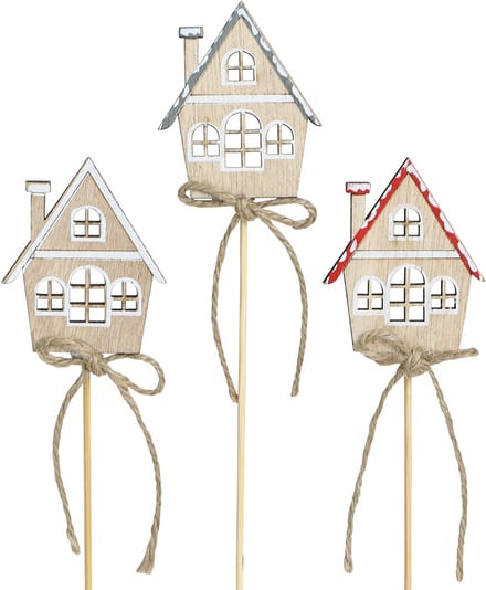 Sierpluggen Kerstversiering huisjes hout 4,5x5cm 12 st, 12 Stück