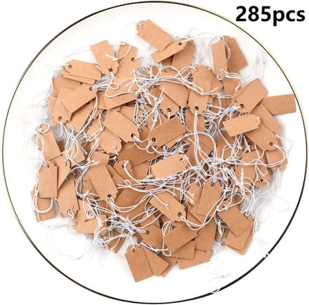 285 mini prijskaartjes, 26 x 12 mm, met elastische draad, voor het presenteren van kleding en sieraden, bruin