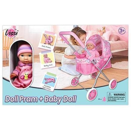 Lissi Dolls Babypop met poppenwagen 28 cm Speelpoppen