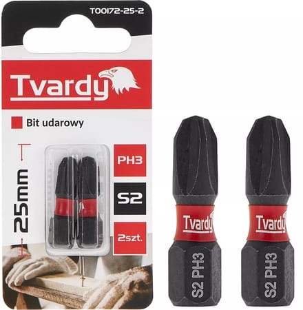 Tvardy Impact bit PH3 - S2 staal - 25mm - set van 2 - magnetische tip