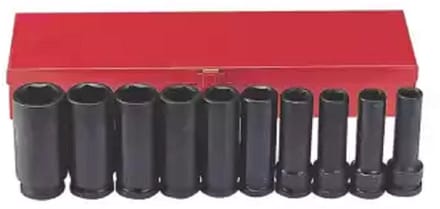 10-delige 1/2" slagmoersleutelset met lange doppen