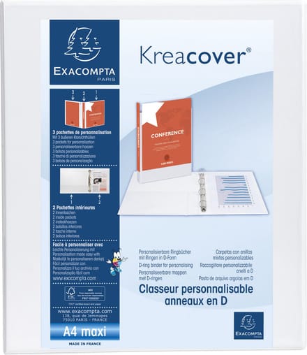 Exacompta 10x Kreacover Ringband in PP met 4 D-ringen van 30mm - A4 maxi - Wit - 51842E