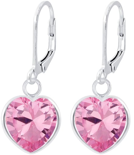Joy|S - Zilveren hartje bedel oorbellen - roze kristal - brisure / leverback sluiting - sterling zilver 925