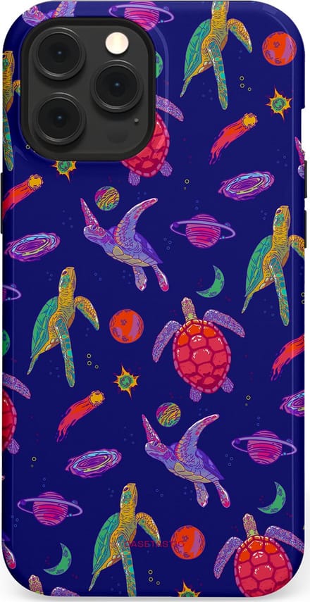 Casetastic hoesje geschikt voor Apple iPhone 12 Pro Max - MagSafe - Dubbellaagse bescherming - Kosmische schildpad - Fashion Case - Donkerblauw Lavendel