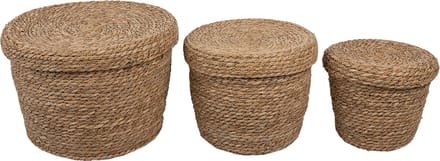 Clayre & Eef Opbergmand Set van 3 Ø 37x27 cm Bruin Stro Rond Mand