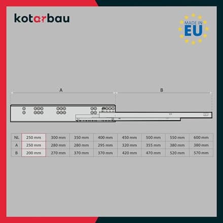 3D-laderails - Vloermontage, Volledig Uittrekbaar, Softclose, 250 mm Staal