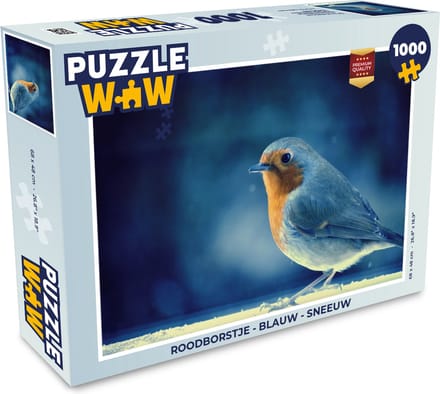 Puzzel Roodborstje - Blauw - Sneeuw - Legpuzzel - Puzzel 1000 stukjes volwassenen