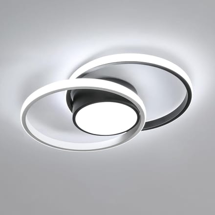 Haobosic - LED Aluminium Plafondlamp - Dubbel Rond Zwart/Wit - 42W - 6500K Koud Wit
