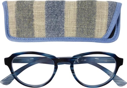 Lilly&June Leesbril Zwart/Blauw Gestreept +3 - Met Bijpassend Gestreept Etui
