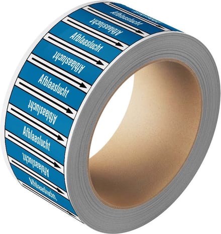 Afblaaslucht leidingmarkering op rol, 25 meter 126 mm