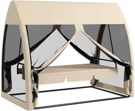 Sweiko Schommelstoel - Slaapfunctie - Tuinschommel - met Muggennet - Stalen frame - Khaki