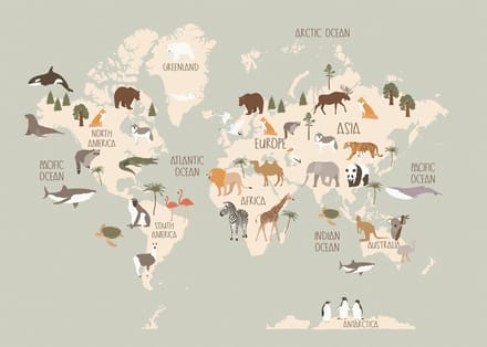 Wereldkaart Dieren Poster - 21x30 cm