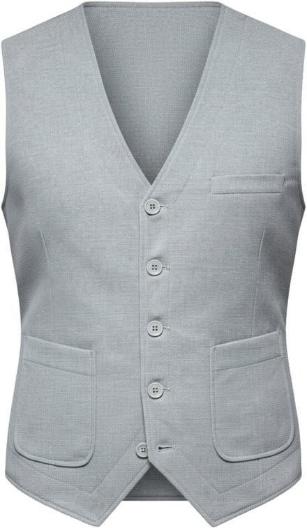 OMBRE Gilet - Slim Fit - Knopen - Effen Grijs gemêleerd M