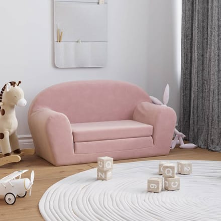 vidaXL - Kinderslaapbank - 2-zits - zacht - pluche - roze