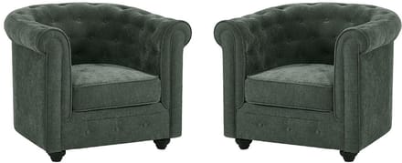 Vente-unique Set van 2 fauteuils in groene stof - CHESTERFIELD