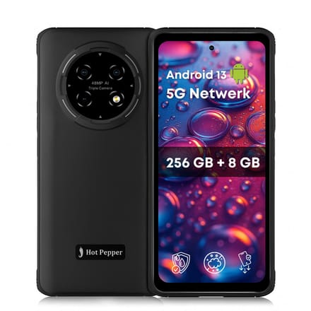 Hot Pepper KR10 Smartphone - Robuuste Mobiele Telefoon - 256 GB Geheugen - 8 GB RAM - 90 Hz - Octa-Core Processor - Waterdicht