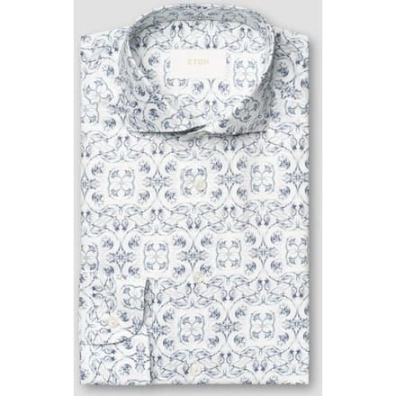 Eton Overhemd Luxury Floral Cotton Linnen Blend Blauw / male
