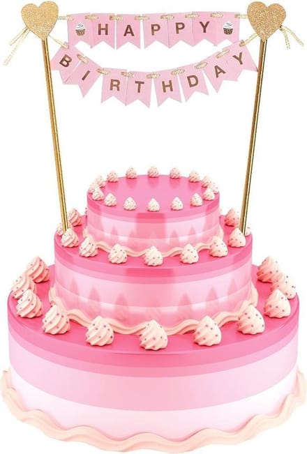 Taarttopper happy birthday - goud - roze